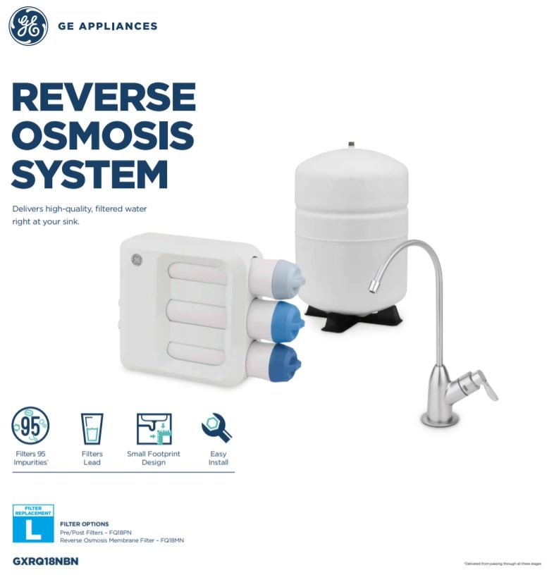 GXRQ18NBN Home Depot RO Reverse Osmosis Water Filtration System